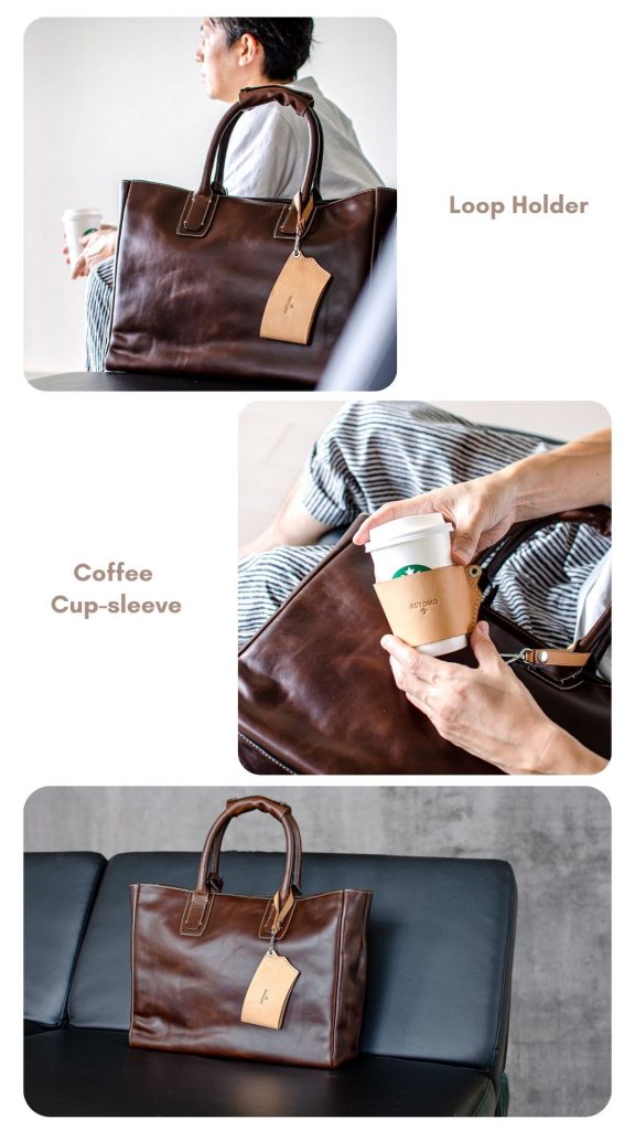 コーヒーカップスリーブ 本革 ナチュラル ヌメ レザー LEO     LEOは、レザーカップスリーブとしてカフェ・オフィスなどでオリジナリティーを演出できるアイテムです。